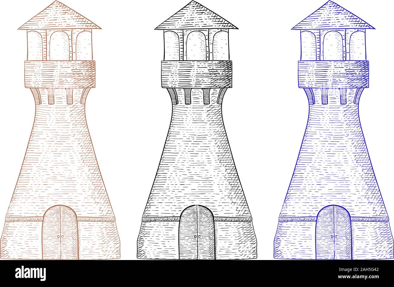 Leuchtturm. Hand gezeichnete Skizze. Vector Illustration auf weißem Hintergrund. Stock Vektor