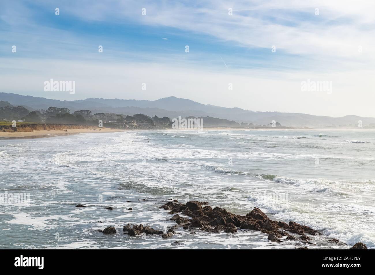 Half Moon Bay Strand, schöner Strand in Kalifornien, Sonnenaufgang an der pazifischen Küste Stockfoto