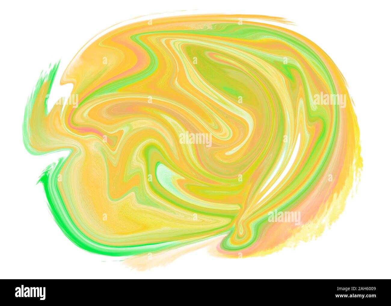 Aquarell Flüssigkeit Pinselstriche Hintergrund in grün, gelb und orange. Website Hintergrund, Template Design oder Hintergrund auf weißem Hintergrund. Digitale Stockfoto