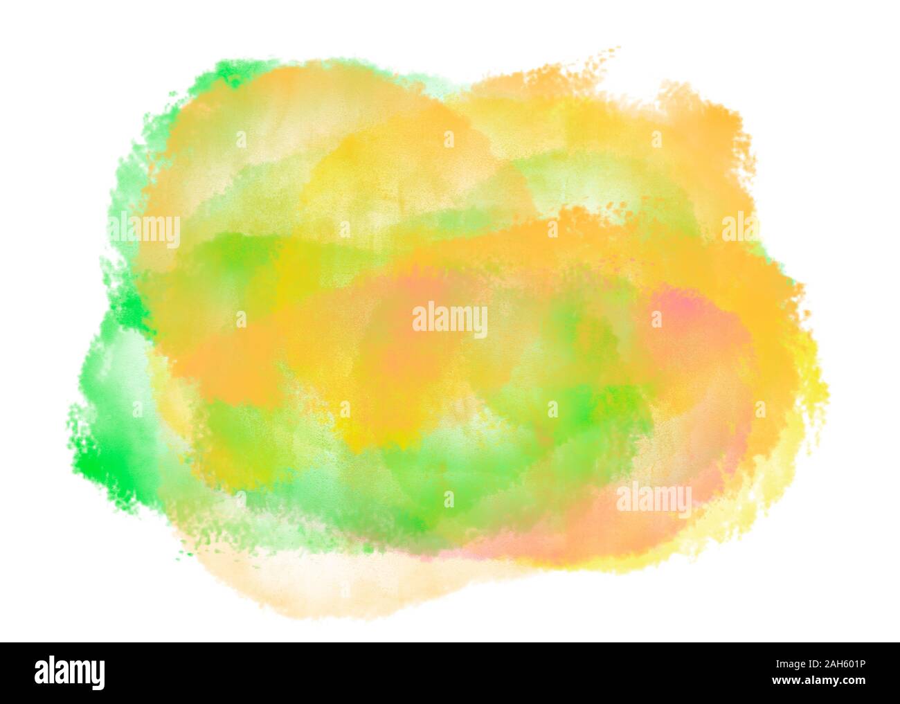 Aquarell Pinselstriche Hintergrund in grün, gelb und orange. Website Hintergrund, Template Design oder Hintergrund auf weißem Hintergrund. Digitale abstrac Stockfoto