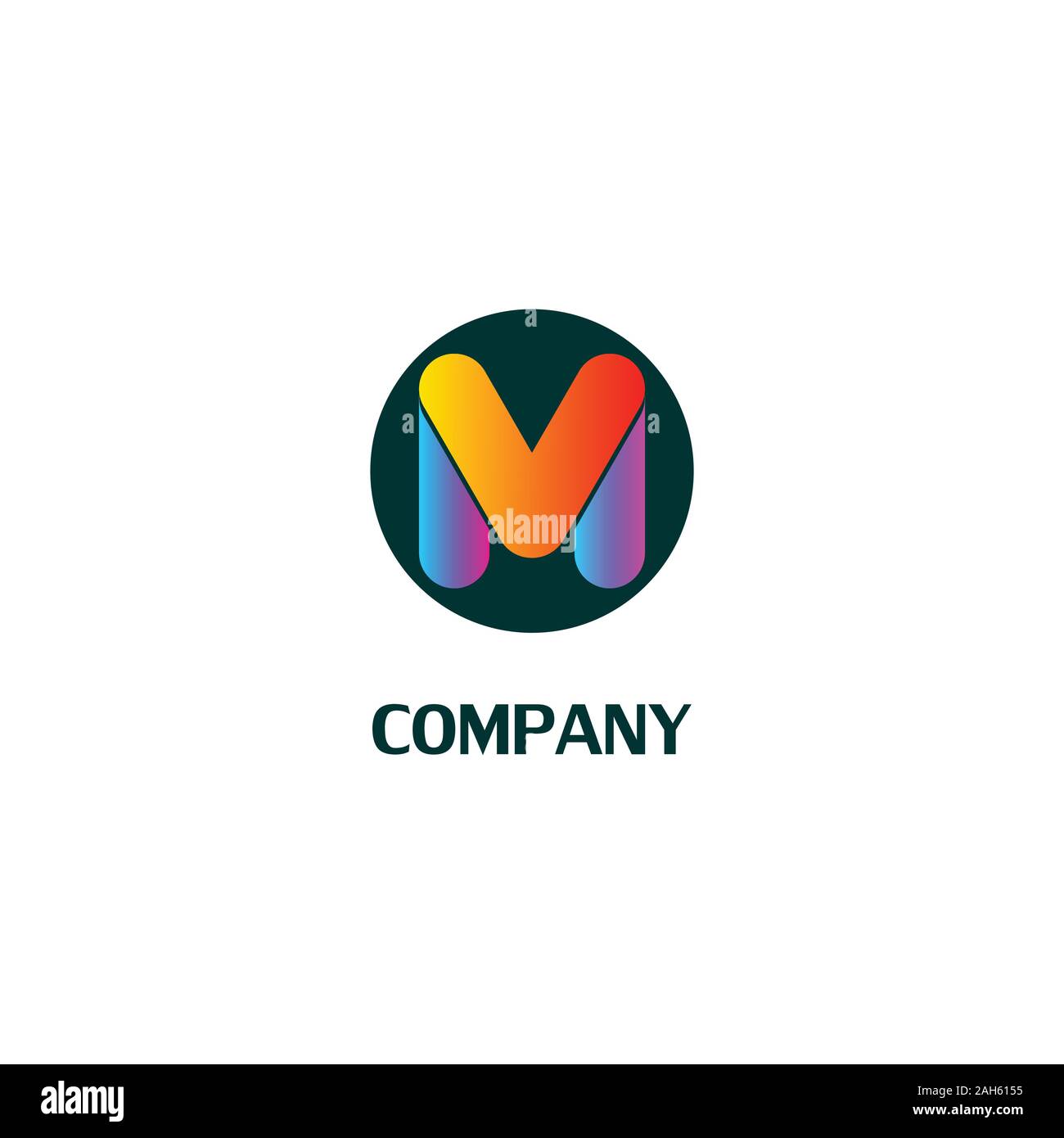 Buchstabe M oder MV oder VM Alphabet Company Logo Design Template, Mobile Media Company Logo Konzept, farbenfrohe, moderne, Rainbow Gradation, Vector EPS 10. Stock Vektor