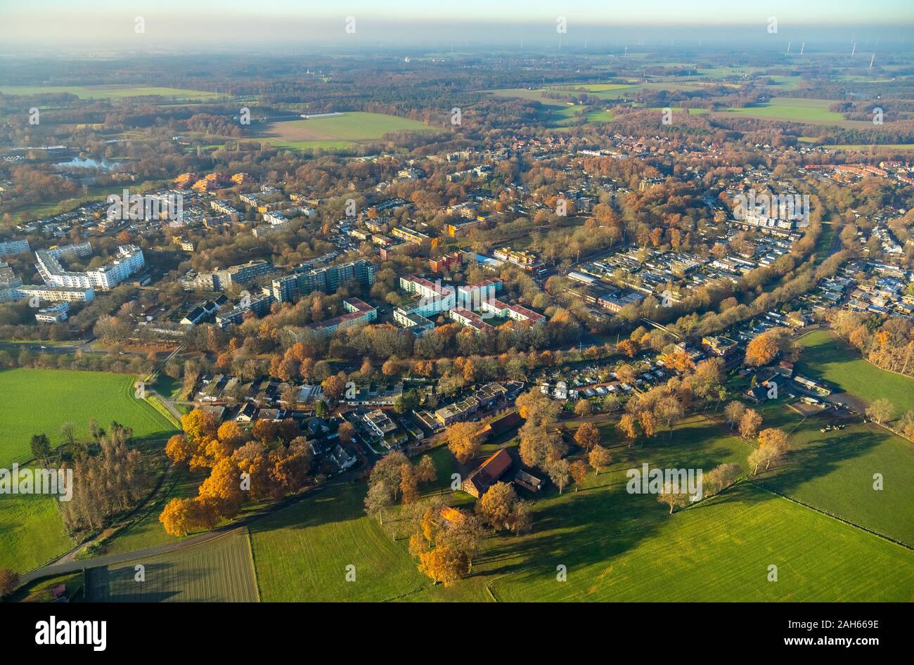 Luftaufnahme, Wulfen-Barkenberg Wohnsiedlung, Verkauf der LEG Wohnungen zu Velero Gruppe, Dorsten, Ruhrgebiet, Nordrhein-Westfalen, Deutschland, DE, Europa Stockfoto