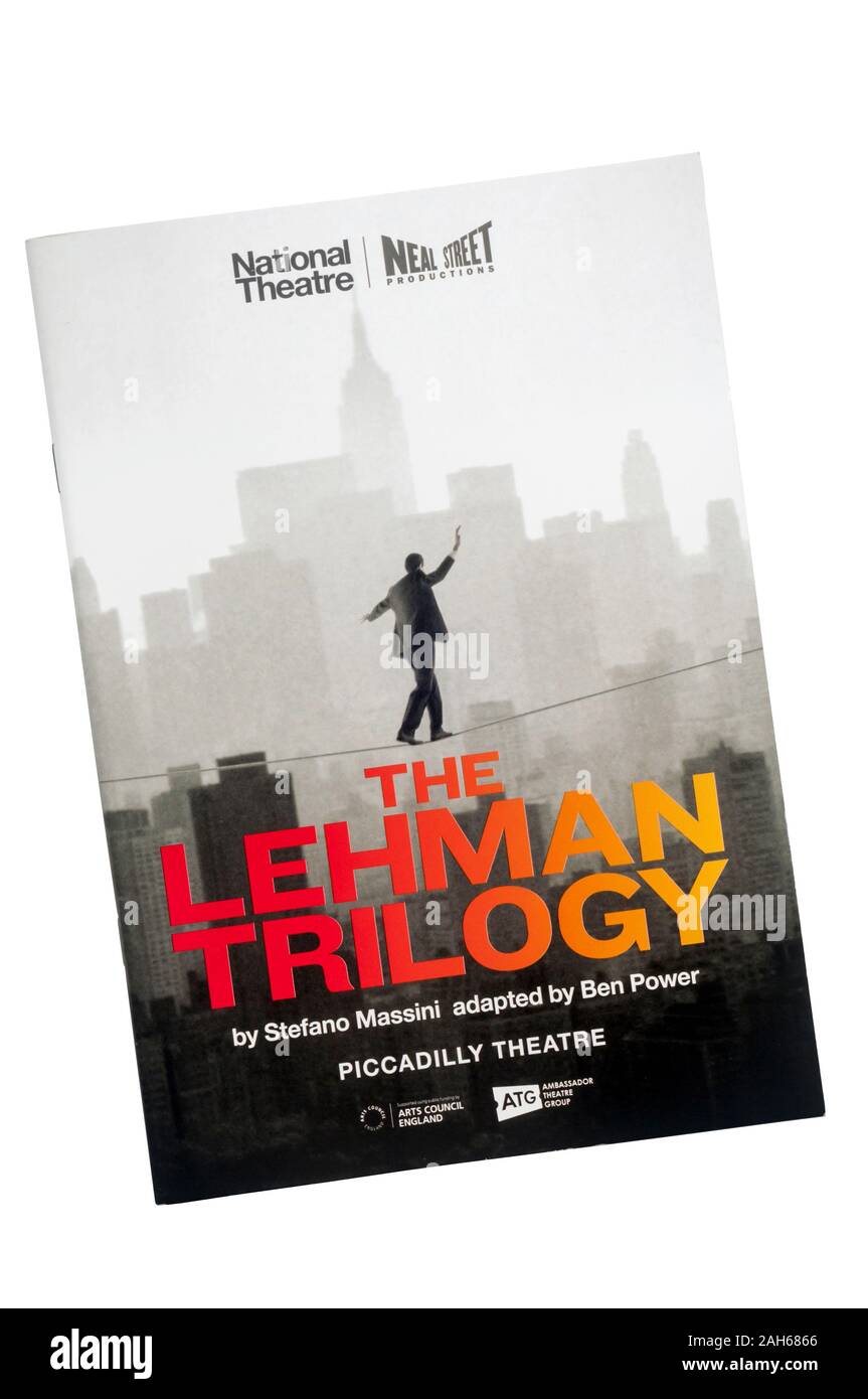 Programm für Nationale Theater 2019 Produktion des Lehman Trilogie von Stefano Massini im Piccadilly Theatre. Stockfoto