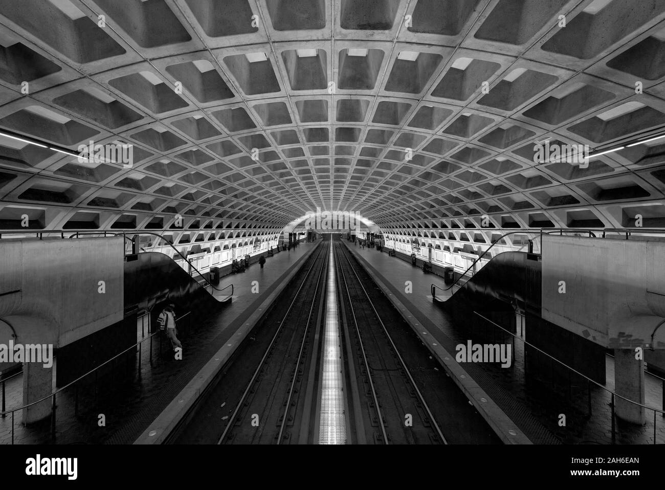 Schönen gewölbten Decke der U-Bahn Station in Washington, DC Stockfoto