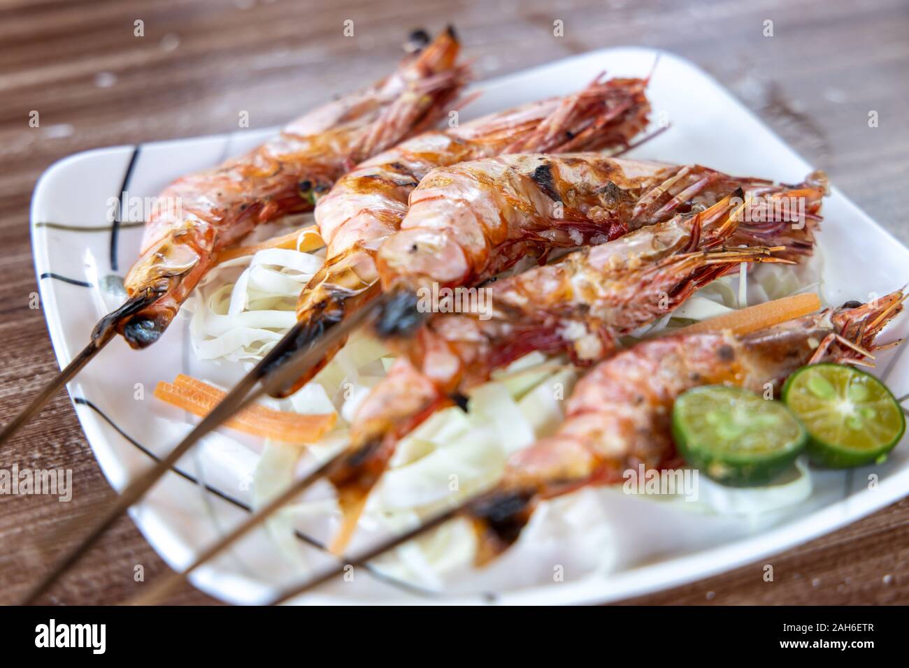 Gegrillte Garnelen mit kalamansi, Philippinen Stockfoto