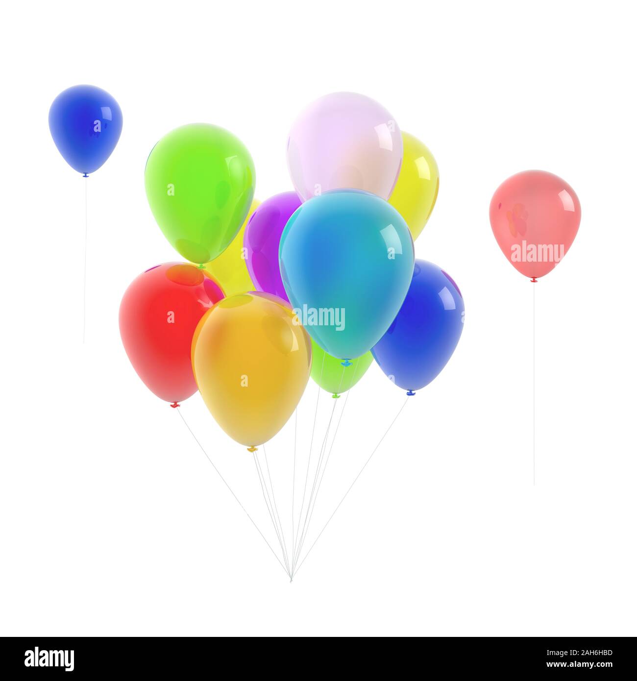 Bunte Luftballons isoliert auf weißem Hintergrund Stockfoto