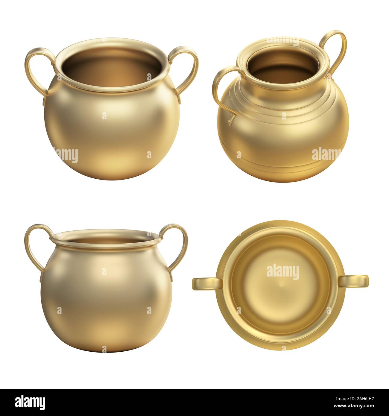 Goldene Topf Sammlung auf Weiß mit Freistellungspfad isoliert Stockfoto