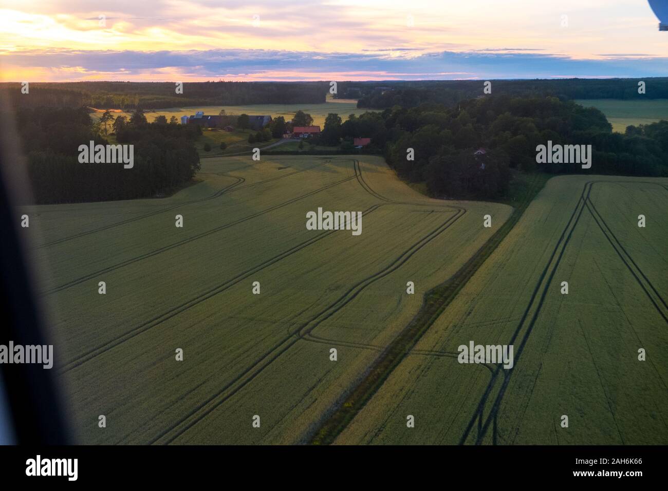 Luftaufnahme von einem Feld Struktur im ländlichen Südschweden Stockfoto
