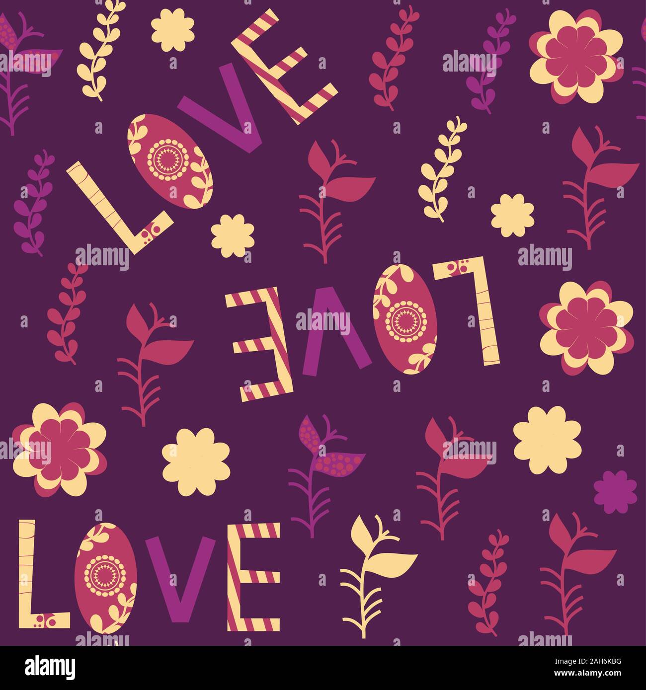 Abstraktes, nahtloses Muster mit Blumenmuster. Sie befindet sich im Farbfeld-Menü. Lebendiges Bild in violetten Farben. Stock Vektor