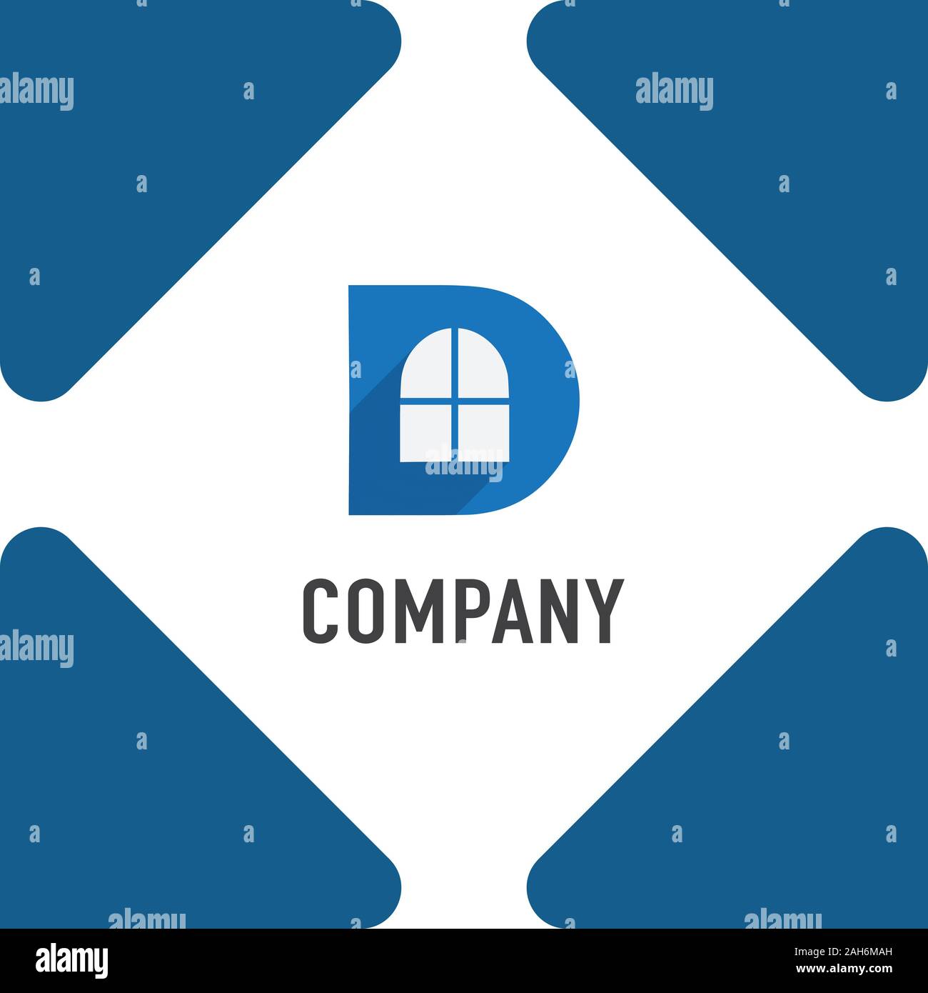 Buchstabe D Alphabetische Company Logo Design Template mit runden Fenster Form, Lettermark Logo Konzept, Abdschad, Erste, einfache Logo, Weiß, Blau, EPS 10. Stock Vektor