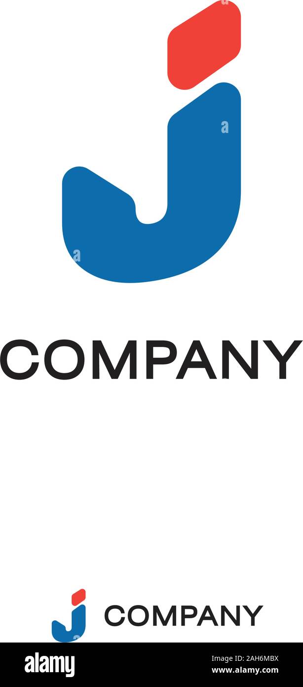 Buchstabe J Alphabetische Company Logo Design Template, Lettermark Logo Konzept, abgerundete Schrift, Abdschad, Erste, einfache Logo, Rot, Blau, Vektor-EPS 10. Stock Vektor