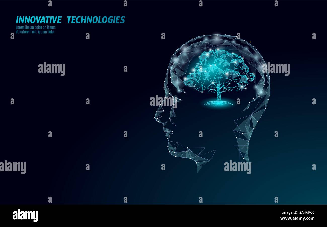 Virtuelle digitale Biotechnologie tree Engineering Konzept. 3D-Render. Natur verstand Lösung. Kreative Idee der medizinischen Wissenschaft. Eco polygon Biologie Zukunft Stock Vektor