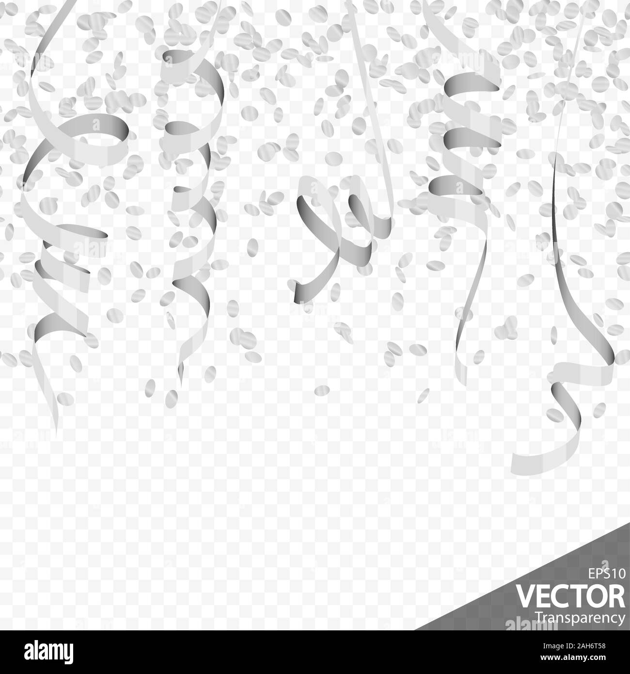 Abbildung: Nahtlose silberfarbene Konfetti und Luftschlangen Hintergrund für Party oder Karneval Nutzung mit Transparenz in Vektor Datei Stock Vektor