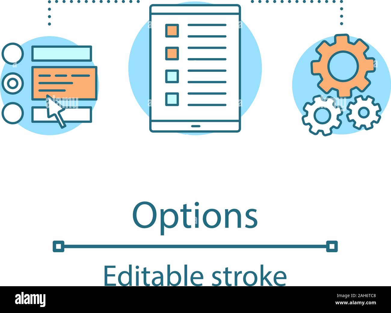 Optionen und Einstellungen Konzept Symbol. Technischer Support Idee dünne Linie Abbildung. Kundenservice. Vektor isoliert Umrisse zeichnen. Editierbare Anschlag Stock Vektor