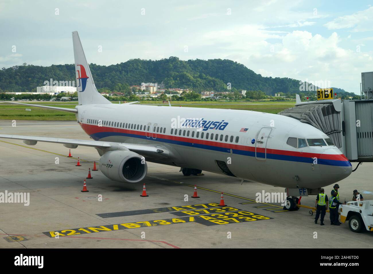 Malaysia Airlines (MAS) Flugzeuge Andocken an internationalen Flughafen Penang. Stockfoto