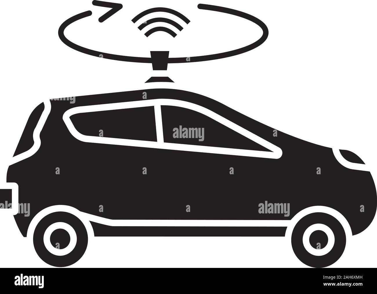 Autonome Auto mit LIDAR glyph Icon. Smart Auto mit Dach Sensor oder Kamera. Intelligente Automatik mit Autopilot. Selbst Fahrer Automobil. Fahrerlose vehic Stock Vektor
