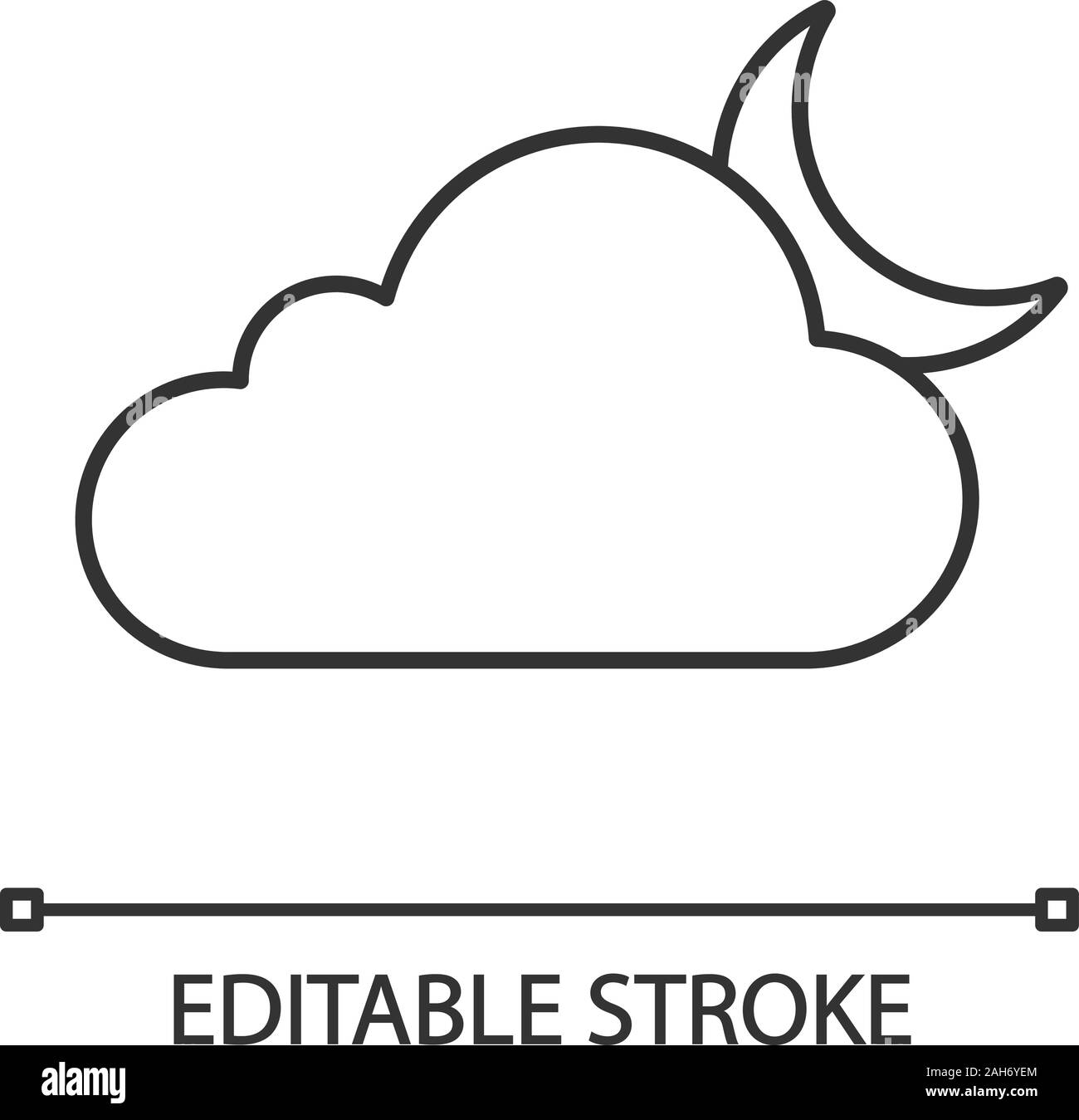 Bewölkt Nacht lineare Symbol. Leicht bewölkt Nacht. Dünne Linie Abbildung. Wolken und Mond. Wettervorhersage. Kontur Symbol. Vektor isoliert Kontur zeichnen Stock Vektor