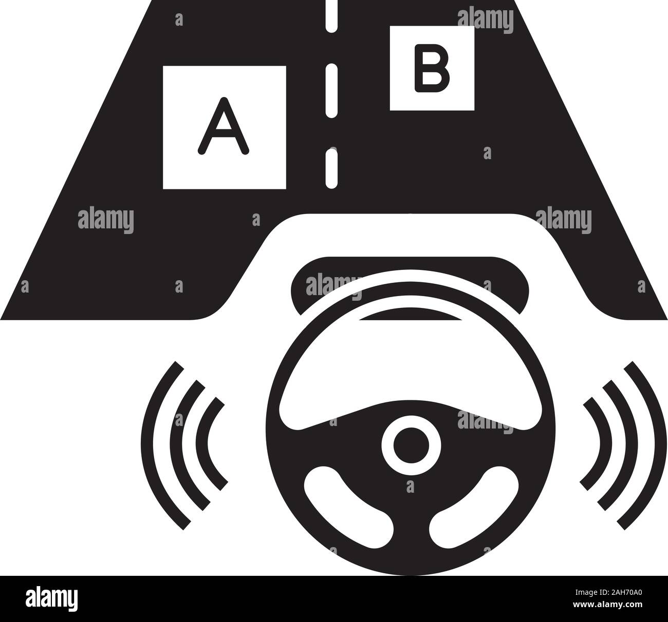 Autonome Auto die Erkennung von Objekten, die glyphe Symbol. Fahrerlose Auto tracking Position anderer Fahrzeuge. Selbst Fahrer Automobil auf die Straße. Silhouette Symbo Stock Vektor
