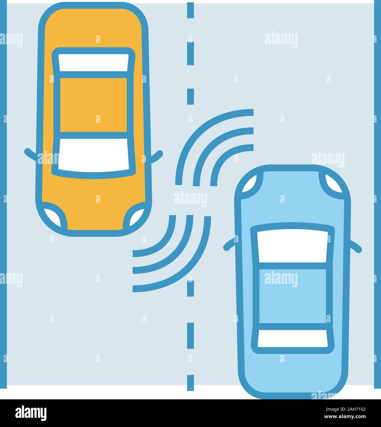Autonome Autos auf der Straße Farbe Symbol. Fahrerlose auto Radar Sensor zur Erfassung von anderen Fahrzeugen. Selbstfahrer Automobile. Intelligente Fahrzeuge. Smart Auto. Ich Stock Vektor