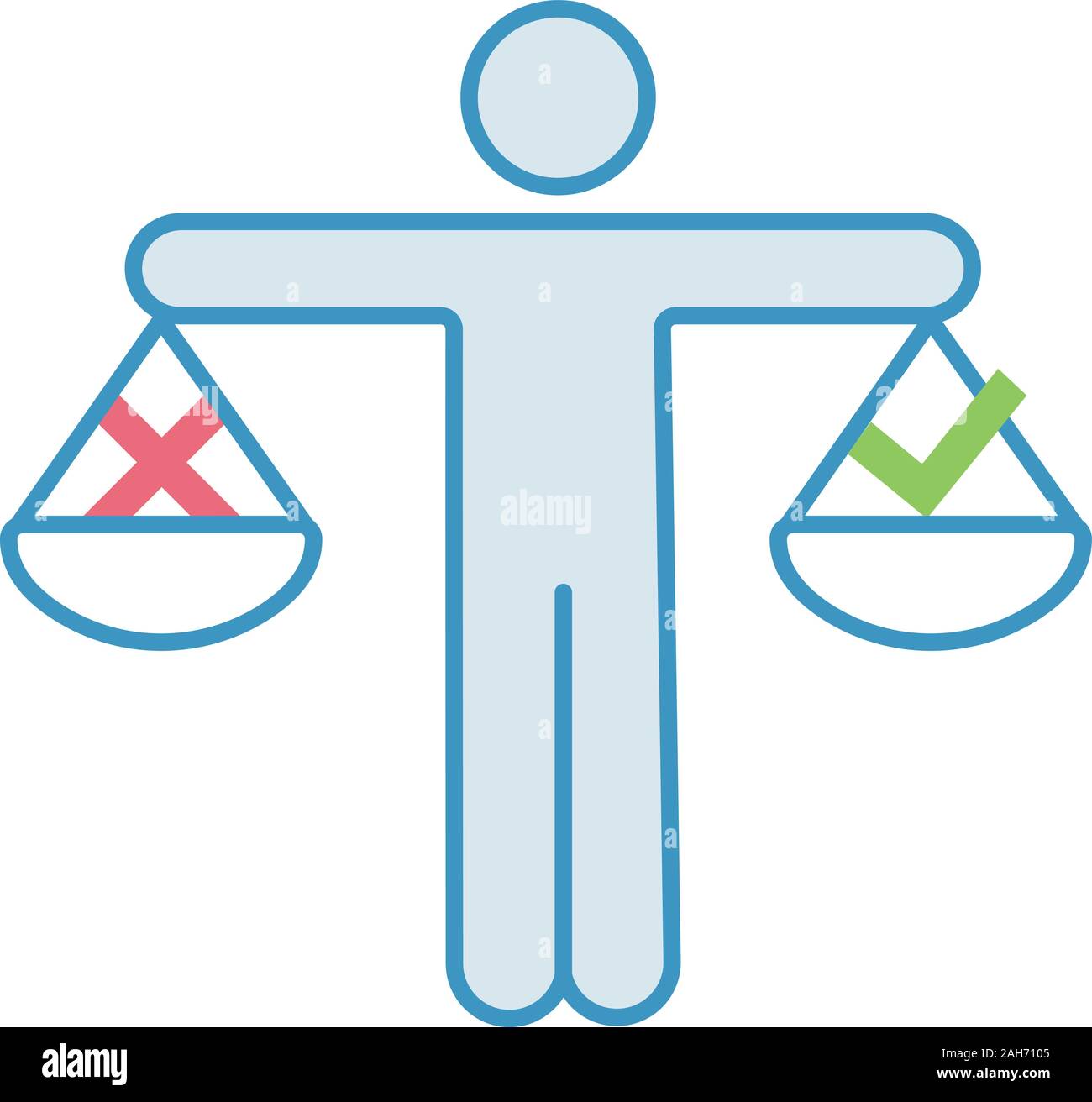Business ethics Farbe Symbol. Unternehmenspolitik. Wahl treffen. Richtige oder falsche Entscheidung. Ehrlichkeit, Moral. Waage der Gerechtigkeit. Annehmen oder Ablehnen. Isoliert Stock Vektor