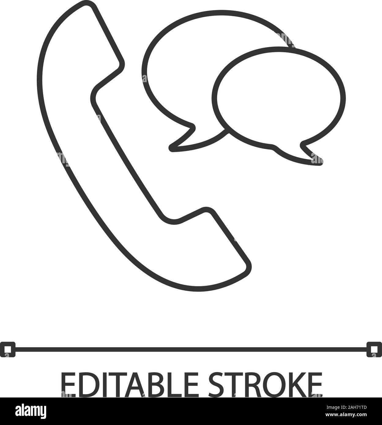 Telefon sprechen lineare Symbol. Festnetz Kommunikation. Dünne Linie Abbildung. Kundenservice. Infocenter. Hörer mit Sprechblasen. Kontur vecto Stock Vektor