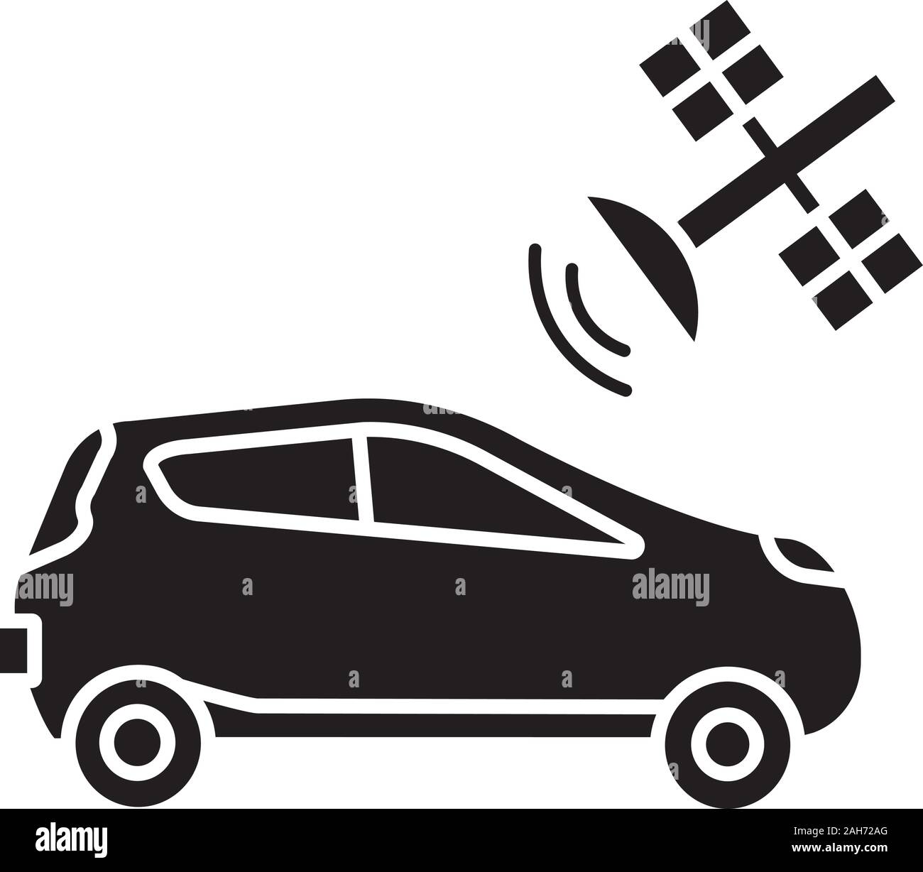 Autonome Auto mit Bediensatelliten glyph Icon. Smart Auto mit GNSS. Selbst Fahrer Automobil mit Global Navigation Satellite System. Fahrerlose veh Stock Vektor
