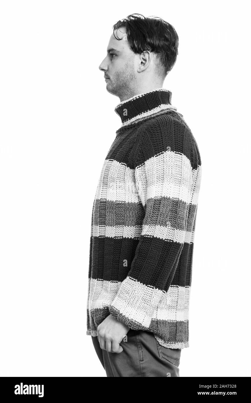 Profil anzeigen von jungen Mann in Schwarz und Weiß Stockfoto