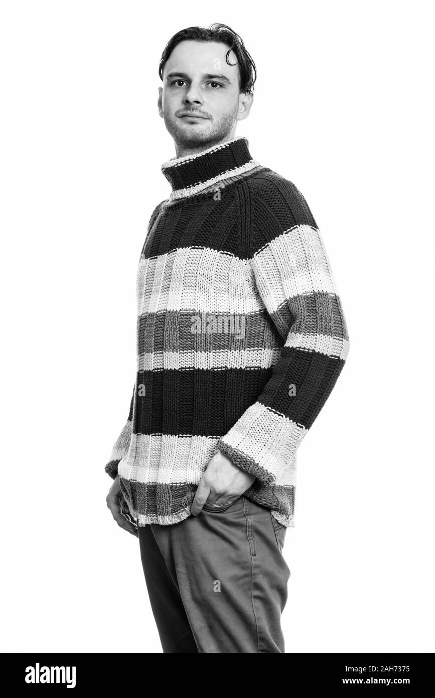 Studio shot junger Mann in Schwarz und Weiß Stockfoto