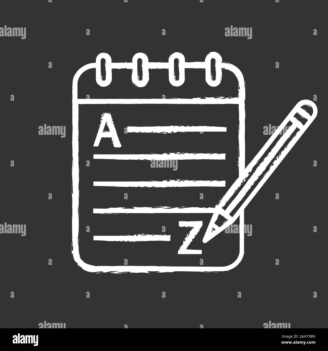 Grammatik und Schreiben chalk Symbol. Grundlegende Sprachkenntnisse. Fremdsprache lernen. Die, die sich Notizen machen. Notizblock mit Bleistift. Isolierte vektor Schiefertafel illust Stock Vektor