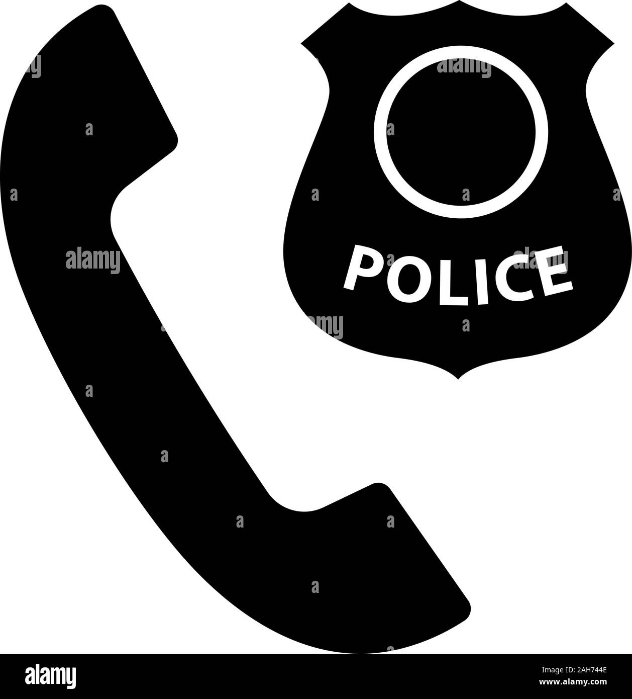 Help Call Police Sign Die Polizei Glyphe Symbol aufrufen. Notruf. Hörer mit Polizei Abzeichen ...