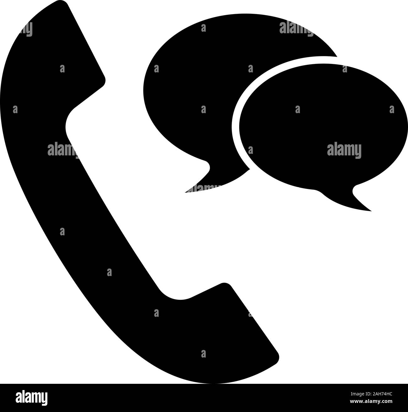 Telefon sprechen Glyph icon. Festnetz Kommunikation. Kundenservice. Infocenter. Hörer mit Sprechblasen. Silhouette Symbol. Negativer Platz. Vec Stock Vektor