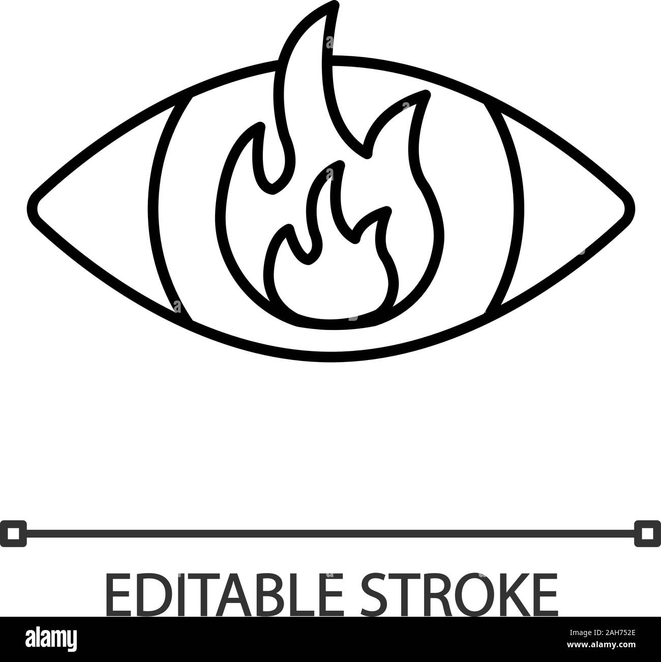 Zorn lineare Symbol. Feuer im Auge. Verärgerte Person. Dünne Linie Abbildung. Agression. Brennen von Iris. Kontur Symbol. Vektor isoliert Umrisse zeichnen. Editab Stock Vektor