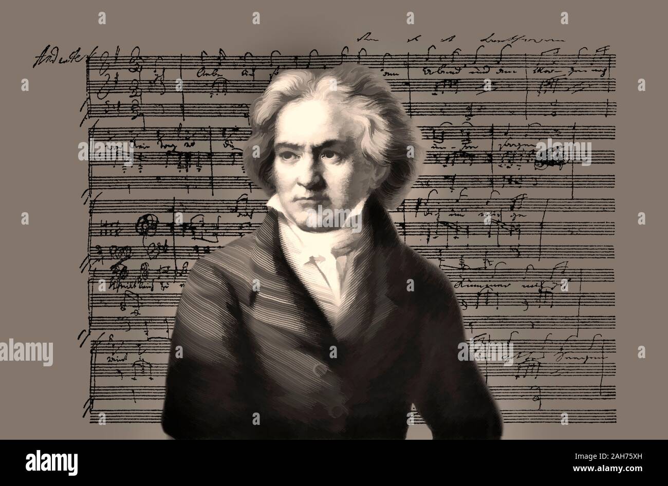 Handschriftliche Notenschrift, love song, zärtliche Liebe, 1795, Ludwig van Beethoven, 1770-1827, Deutscher Komponist Stockfoto