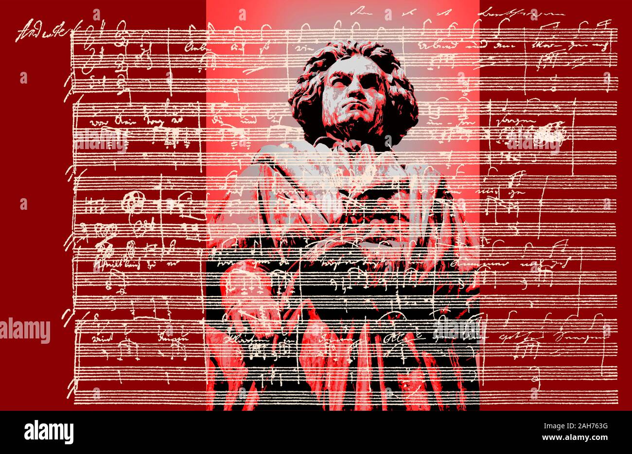 Handschriftliche musikalische Notation von Ludwig van Beethoven, love song, zärtliche Liebe, 1795, Beethoven Denkmal, Bonn, Deutschland, Stockfoto