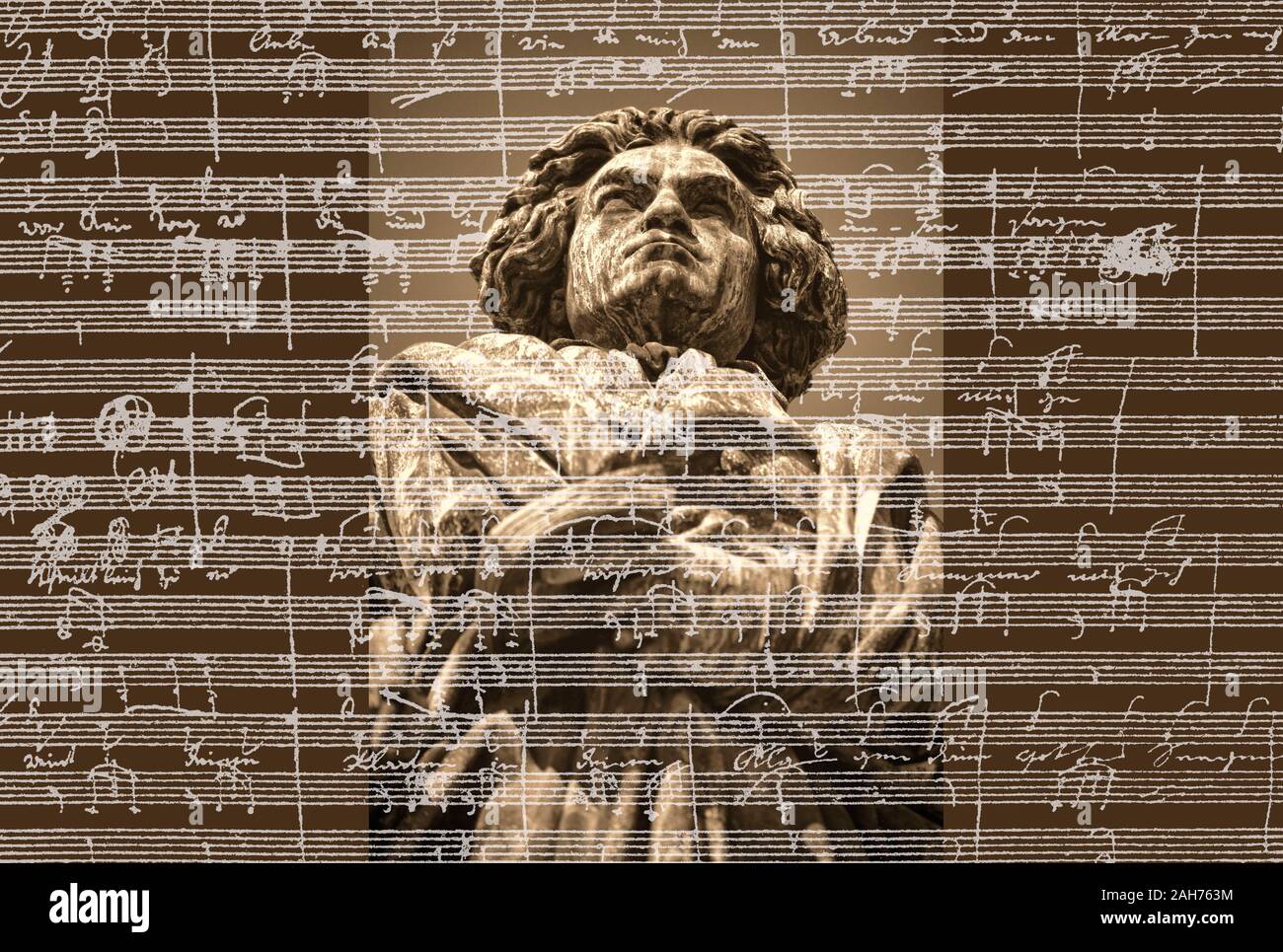 Handschriftliche musikalische Notation von Ludwig van Beethoven, love song, zärtliche Liebe, 1795, Beethoven Denkmal, Bonn, Deutschland, Stockfoto