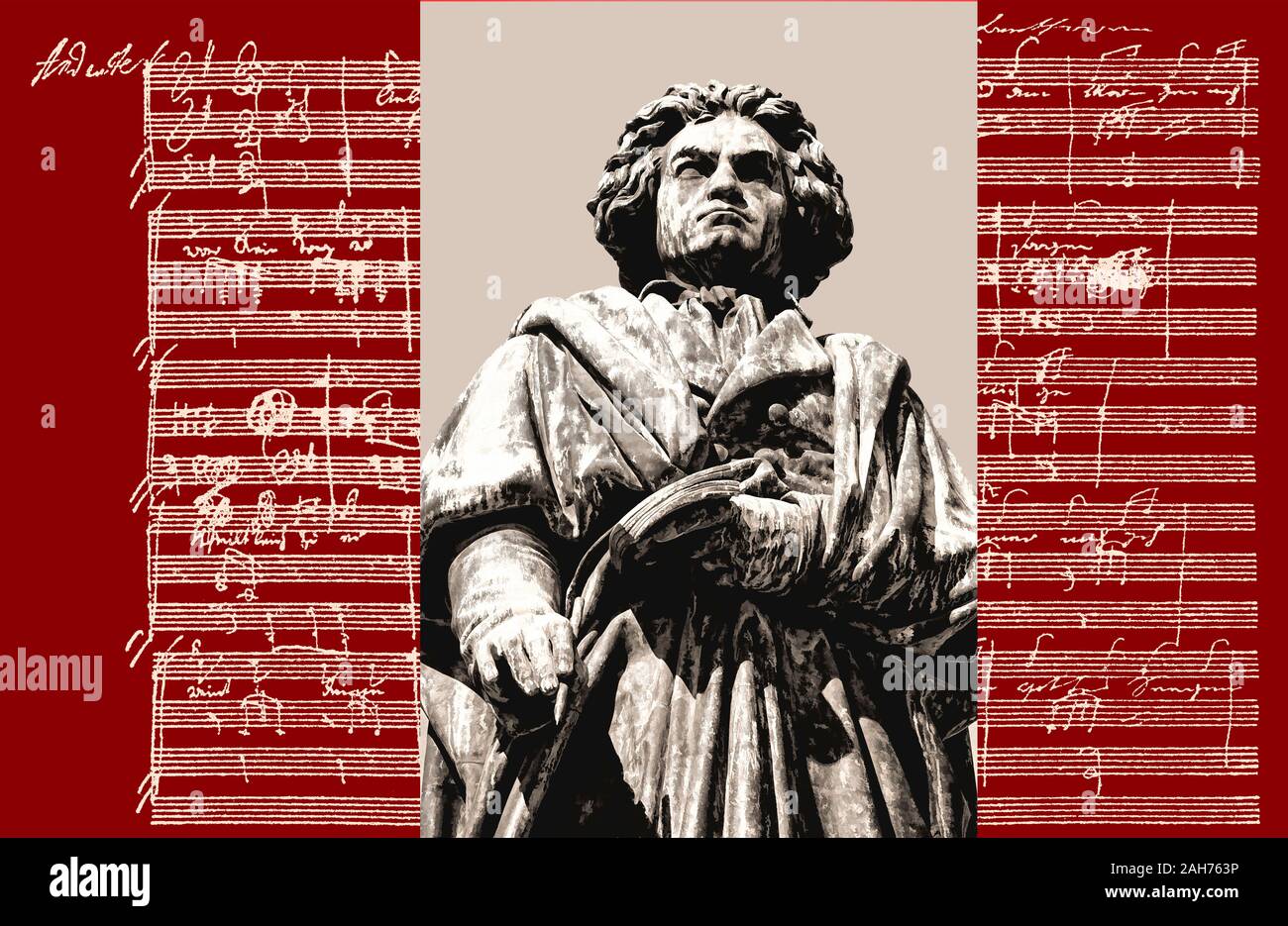 Handschriftliche musikalische Notation von Ludwig van Beethoven, love song, zärtliche Liebe, 1795, Beethoven Denkmal, Bonn, Deutschland, Stockfoto