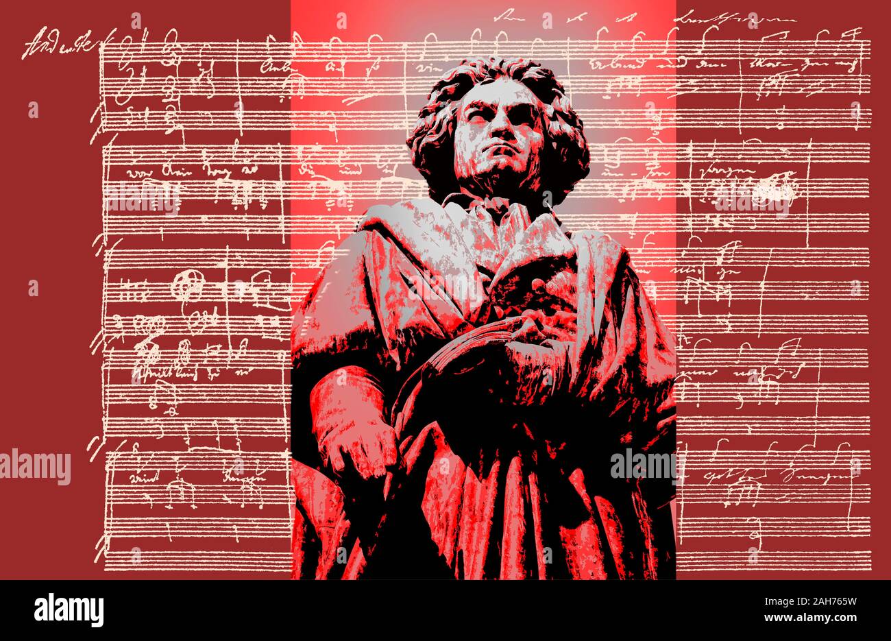 Handschriftliche musikalische Notation von Ludwig van Beethoven, love song, zärtliche Liebe, 1795, Beethoven Denkmal, Bonn, Deutschland, Stockfoto