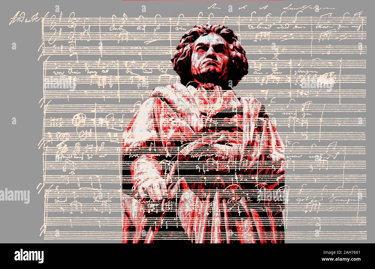 Handschriftliche musikalische Notation von Ludwig van Beethoven, love song, zärtliche Liebe, 1795, Beethoven Denkmal, Bonn, Deutschland, Stockfoto