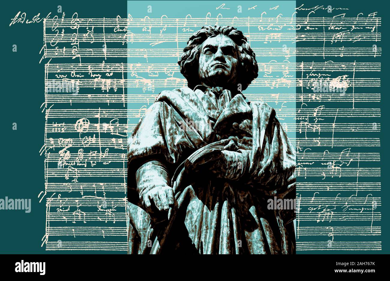 Handschriftliche musikalische Notation von Ludwig van Beethoven, love song, zärtliche Liebe, 1795, Beethoven Denkmal, Bonn, Deutschland, Stockfoto