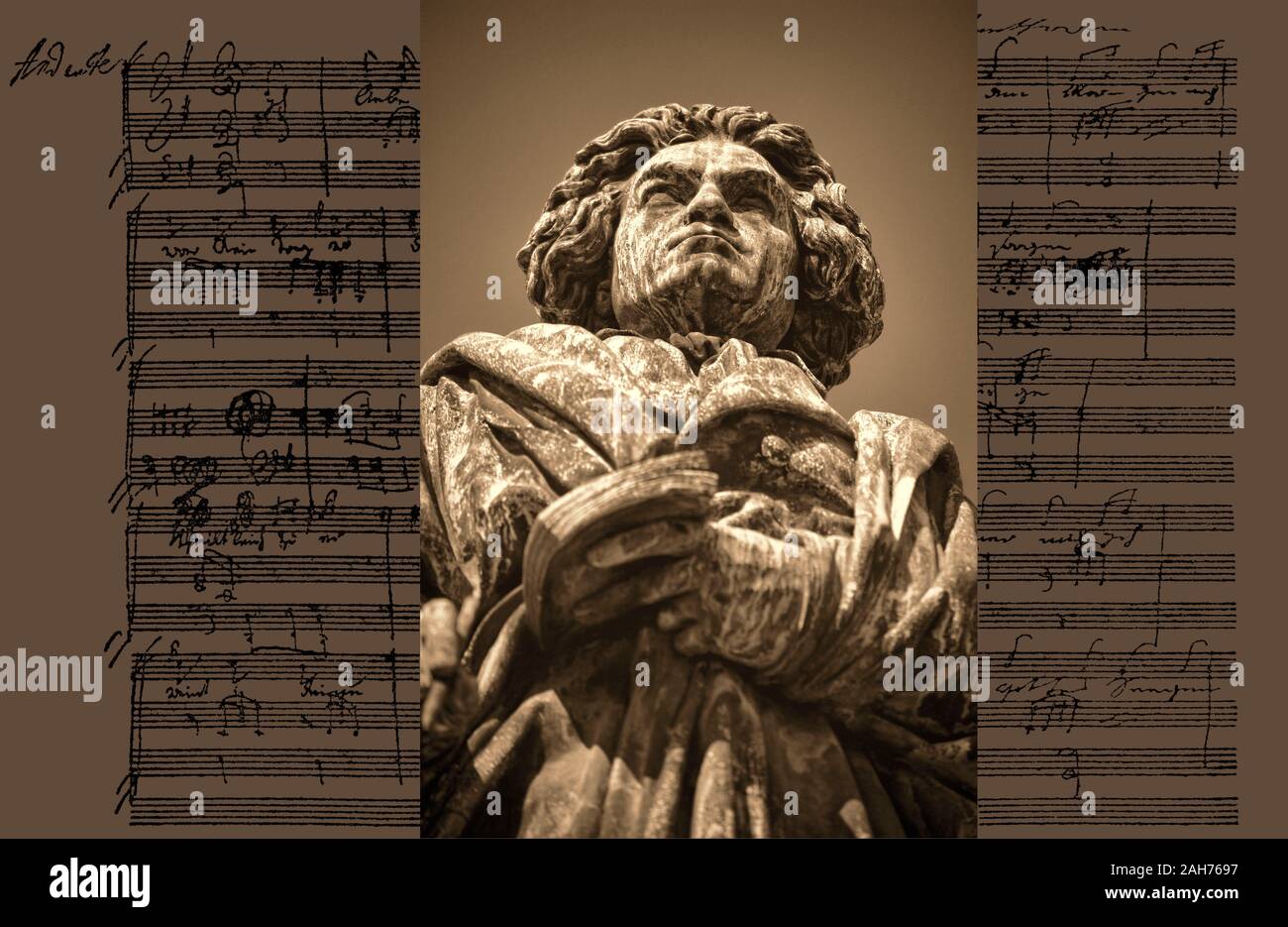 Handschriftliche musikalische Notation von Ludwig van Beethoven, love song, zärtliche Liebe, 1795, Beethoven Denkmal, Bonn, Deutschland, Stockfoto