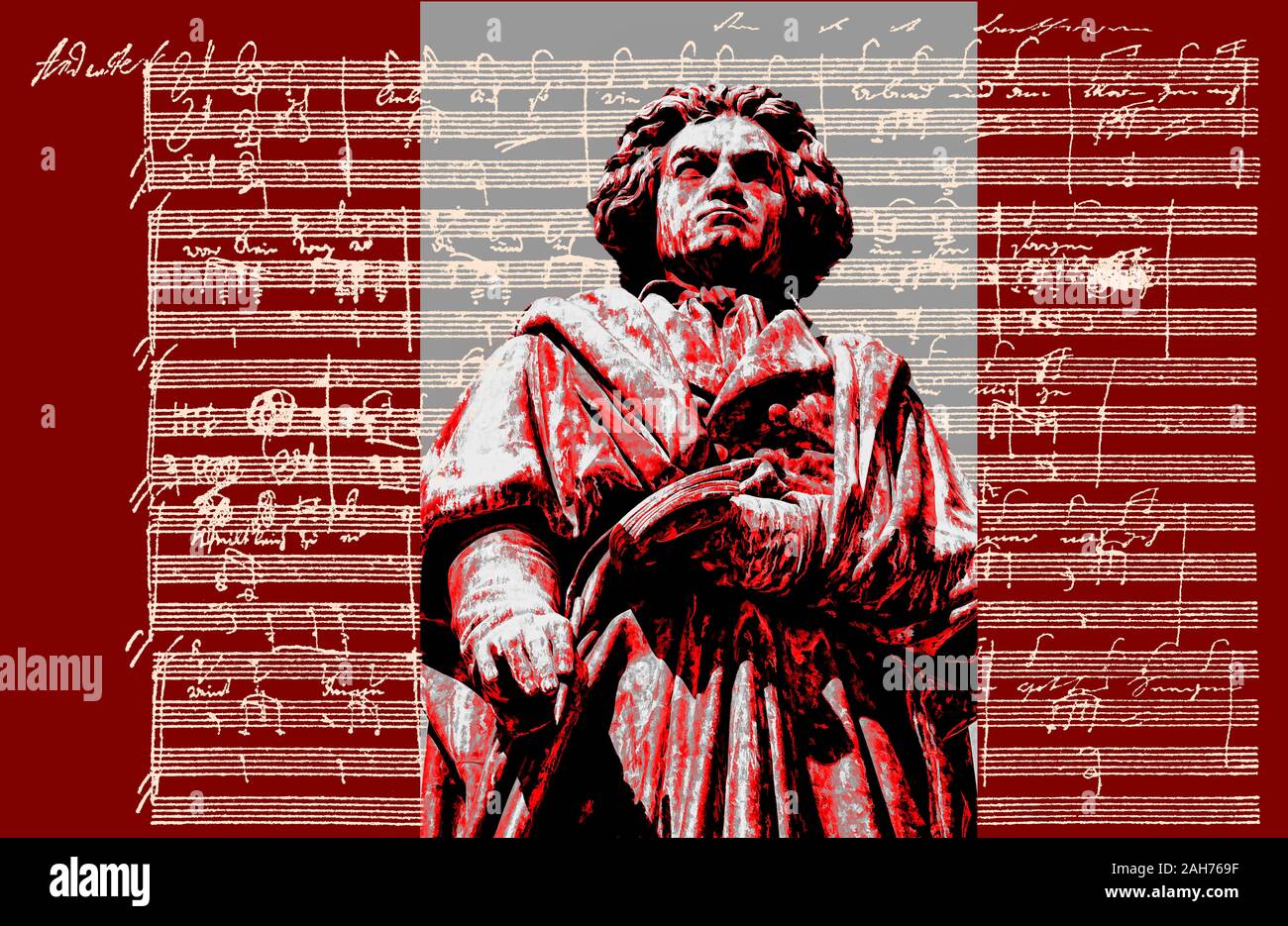 Handschriftliche musikalische Notation von Ludwig van Beethoven, love song, zärtliche Liebe, 1795, Beethoven Denkmal, Bonn, Deutschland, Stockfoto