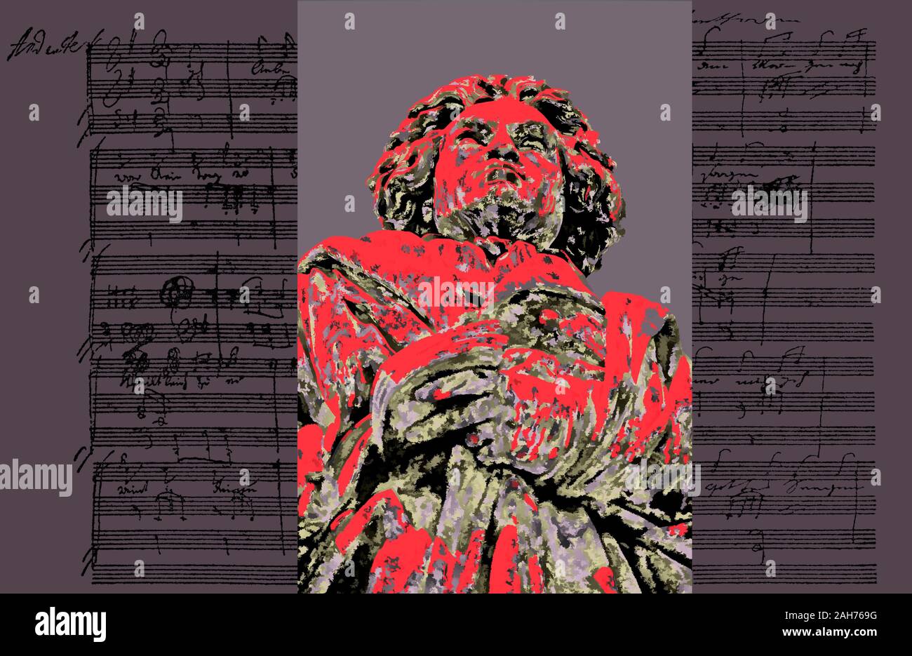 Handschriftliche musikalische Notation von Ludwig van Beethoven, love song, zärtliche Liebe, 1795, Beethoven Denkmal, Bonn, Deutschland, Stockfoto