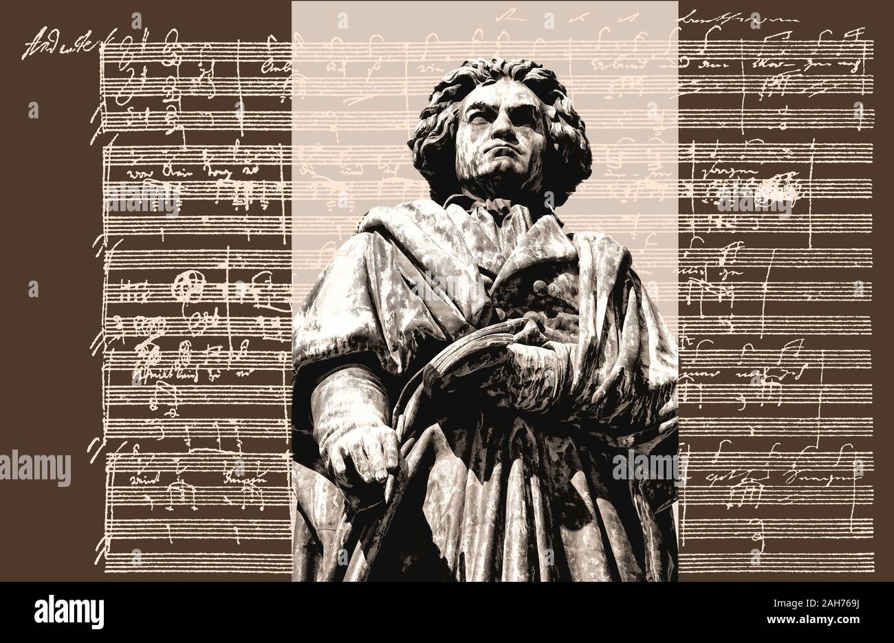 Handschriftliche musikalische Notation von Ludwig van Beethoven, love song, zärtliche Liebe, 1795, Beethoven Denkmal, Bonn, Deutschland, Stockfoto