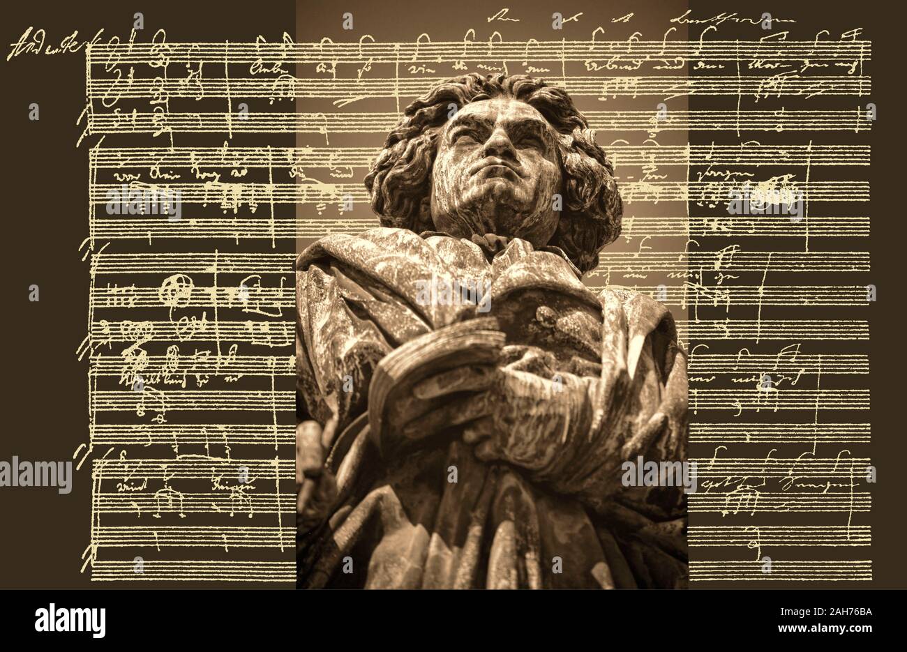 Handschriftliche musikalische Notation von Ludwig van Beethoven, love song, zärtliche Liebe, 1795, Beethoven Denkmal, Bonn, Deutschland, Stockfoto