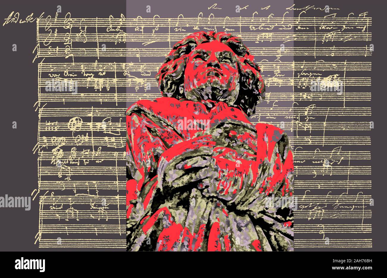 Handschriftliche musikalische Notation von Ludwig van Beethoven, love song, zärtliche Liebe, 1795, Beethoven Denkmal, Bonn, Deutschland, Stockfoto