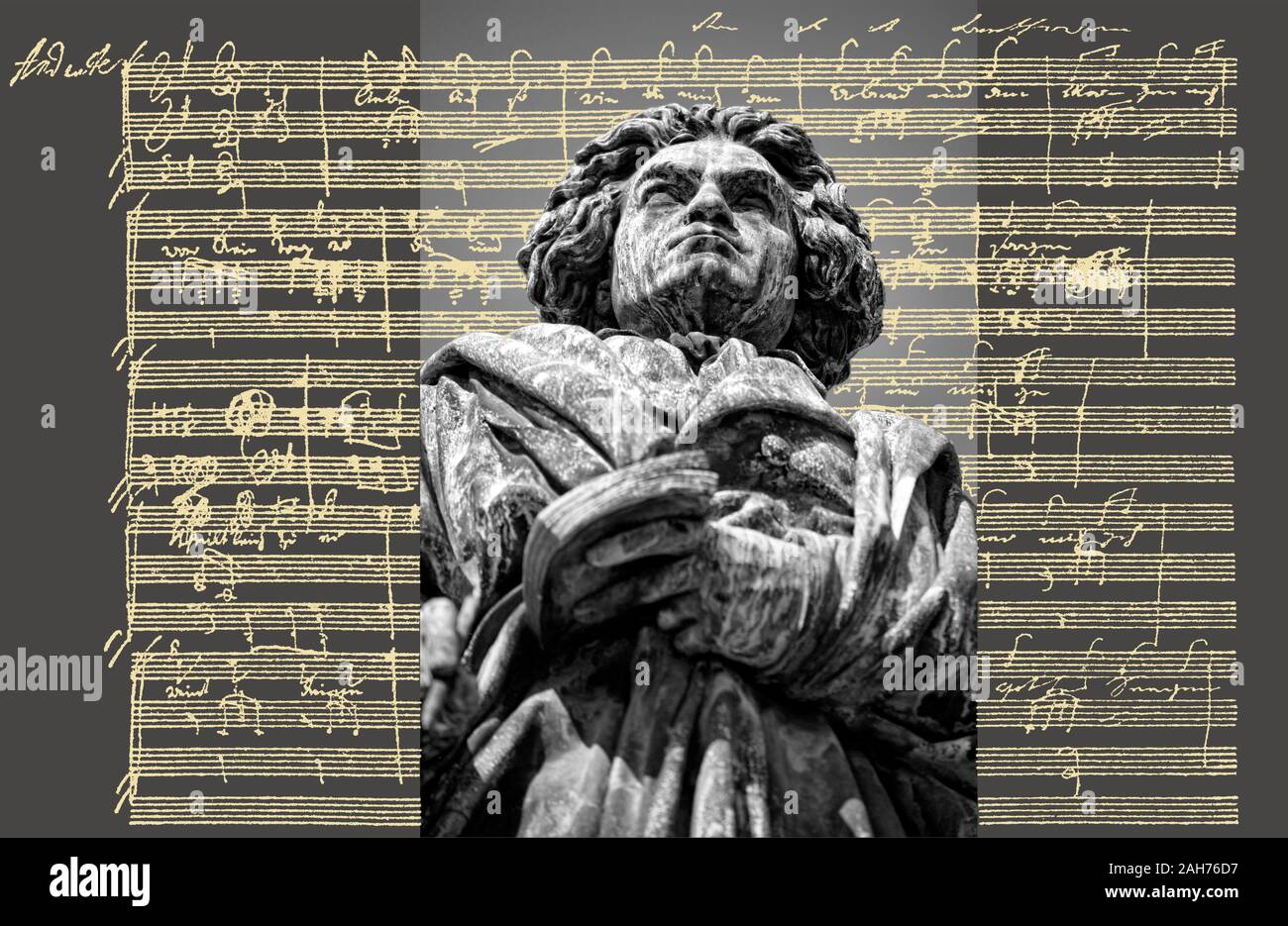 Handschriftliche musikalische Notation von Ludwig van Beethoven, love song, zärtliche Liebe, 1795, Beethoven Denkmal, Bonn, Deutschland, Stockfoto
