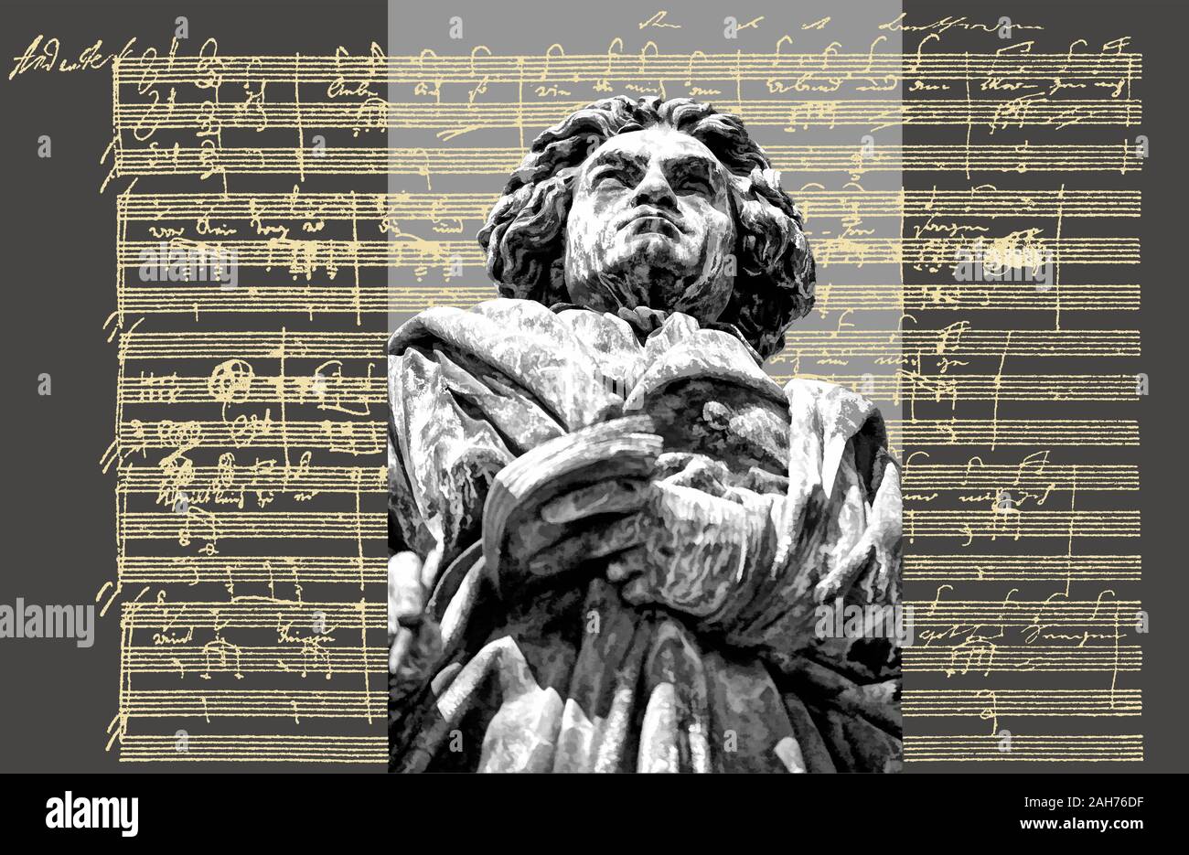 Handschriftliche musikalische Notation von Ludwig van Beethoven, love song, zärtliche Liebe, 1795, Beethoven Denkmal, Bonn, Deutschland, Stockfoto