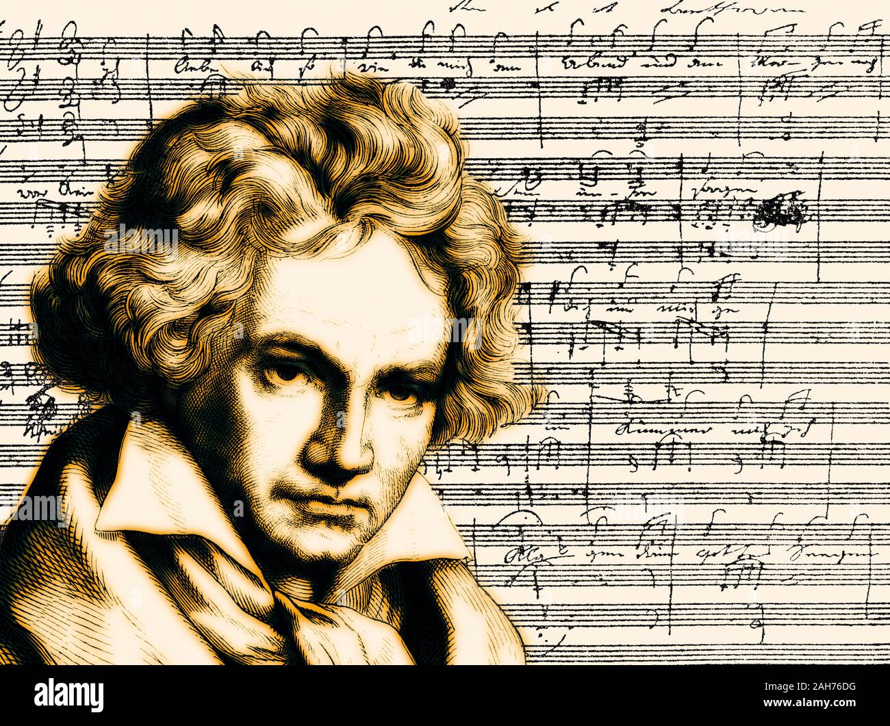 Handschriftliche Notenschrift, love song, zärtliche Liebe, 1795, Ludwig van Beethoven, 1770-1827, Deutscher Komponist Stockfoto