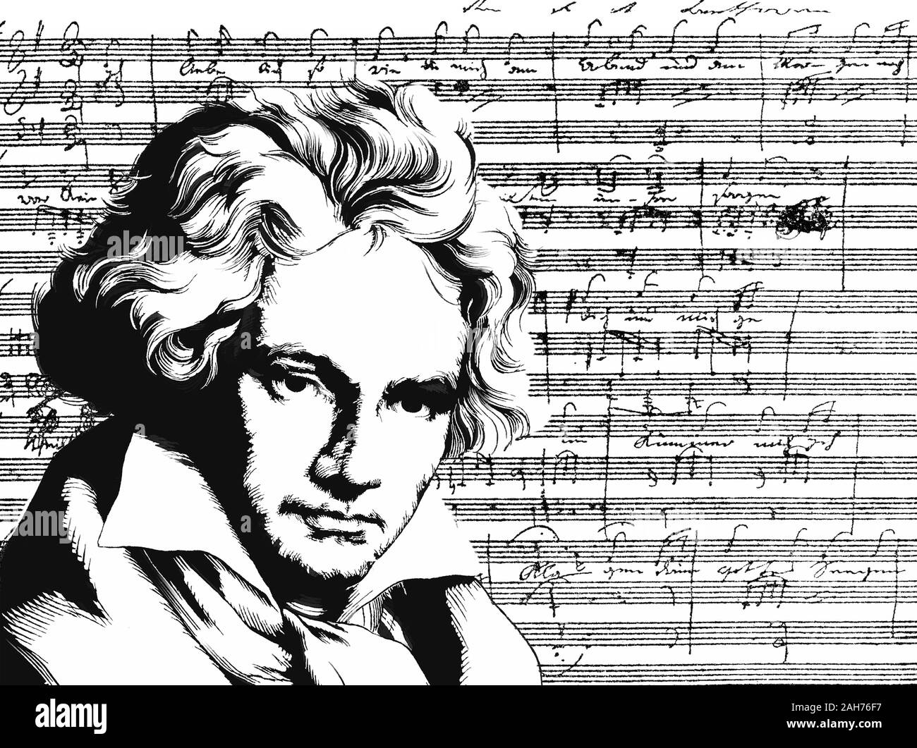 Handschriftliche Notenschrift, love song, zärtliche Liebe, 1795, Ludwig van Beethoven, 1770-1827, Deutscher Komponist Stockfoto