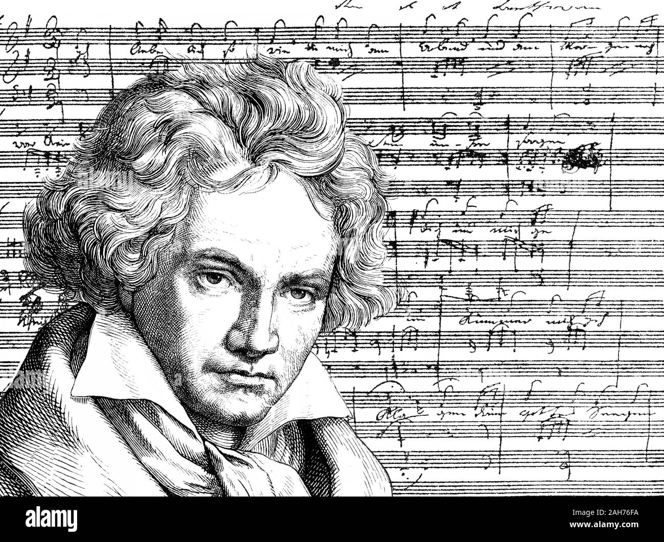 Handschriftliche Notenschrift, love song, zärtliche Liebe, 1795, Ludwig van Beethoven, 1770-1827, Deutscher Komponist Stockfoto